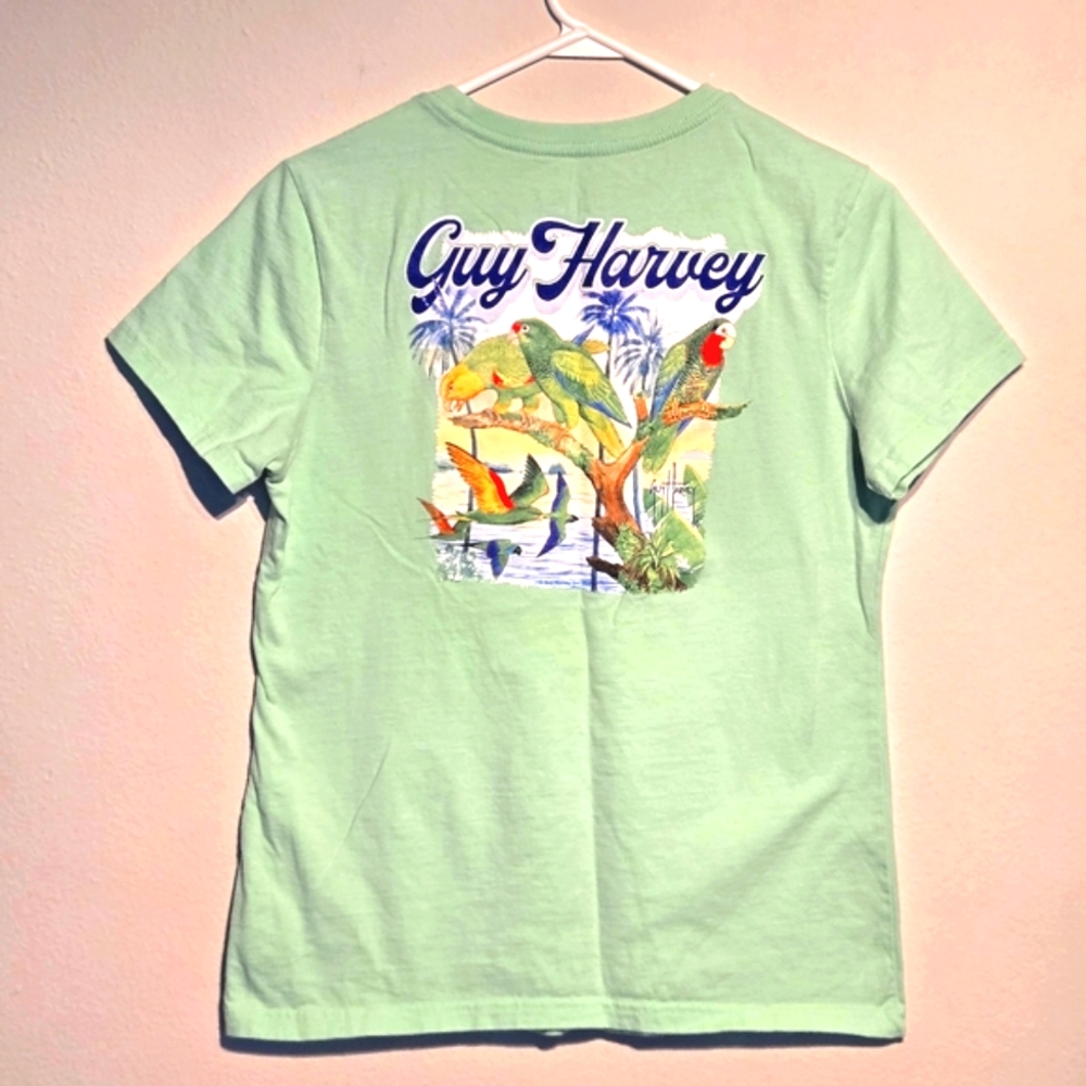 Guy Harvey Parrots Tropical Birds Graphic T-shirt Light Green, Mens Small EUC - Picture 2 of 5